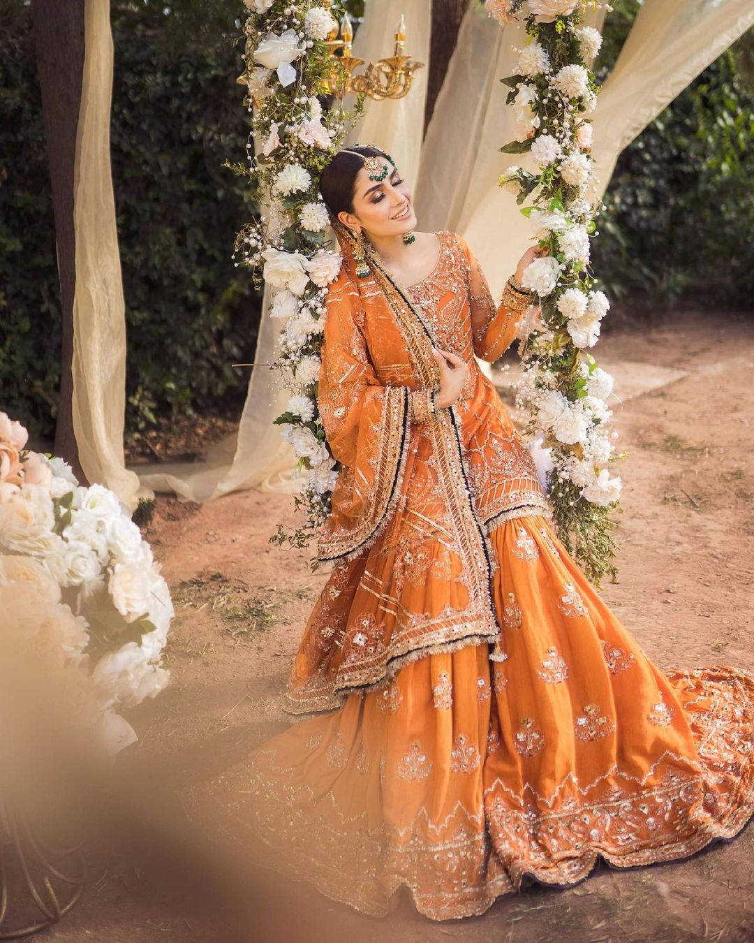 Nameera Orange Bridal Collection Net Gharara Replica