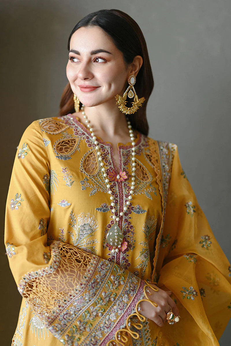 Qalamkar Yellow Luxury Lawn Collection Replica