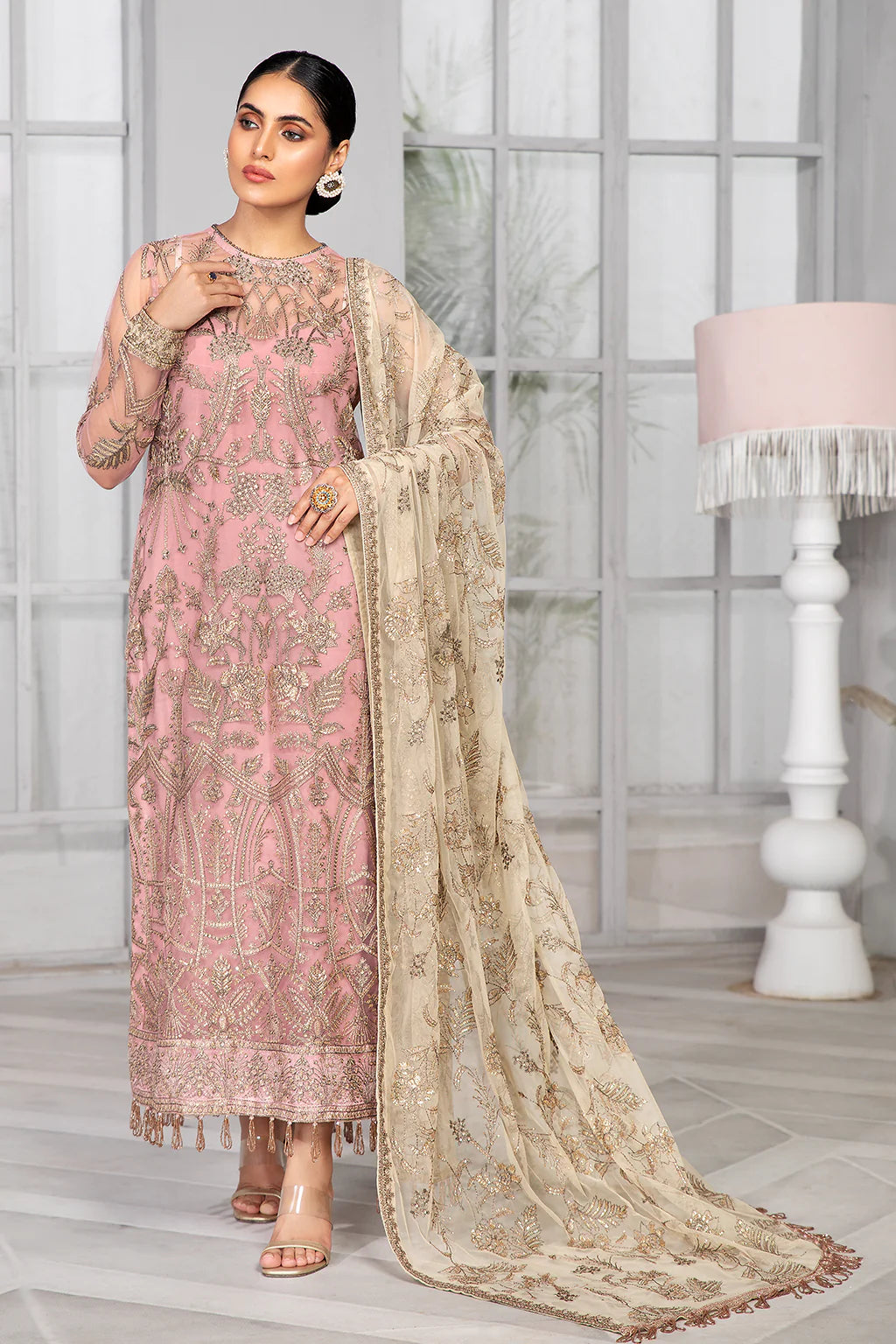 Zarif Peach Formal Wear Chiffon Replica