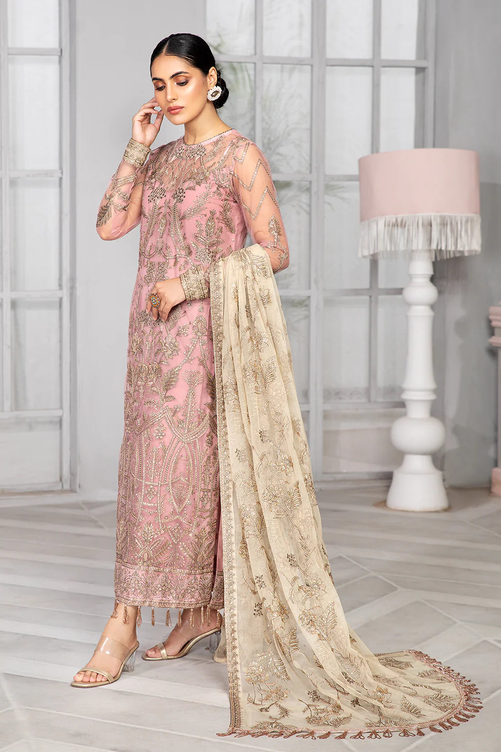 Zarif Peach Formal Wear Chiffon Replica