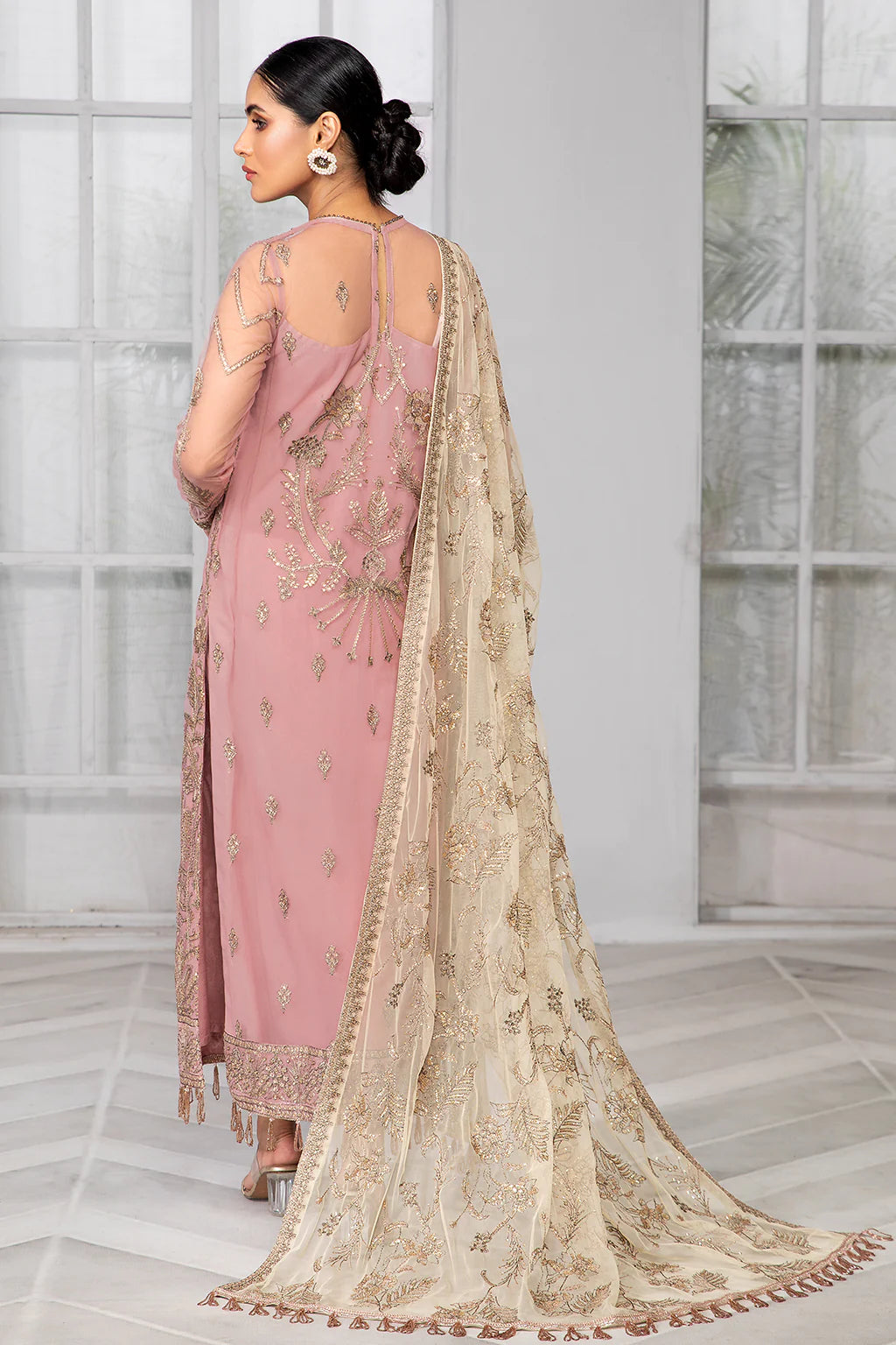 Zarif Peach Formal Wear Chiffon Replica