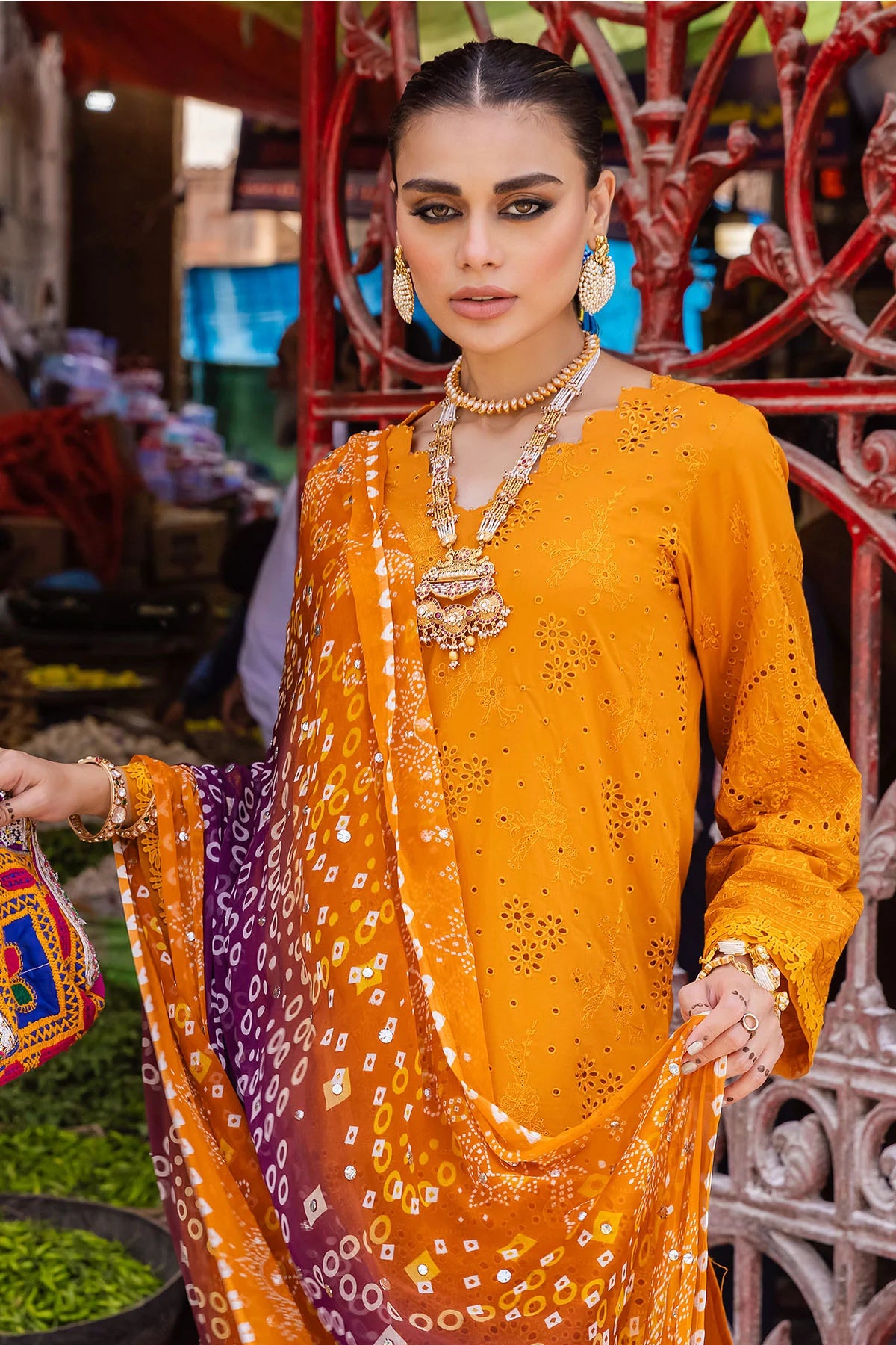 Nureh Orange Luxury Lawn Collection Replica