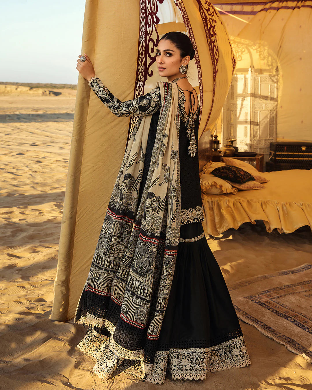 Faiza Saqlain Black Luxury Lawn Collection Replica