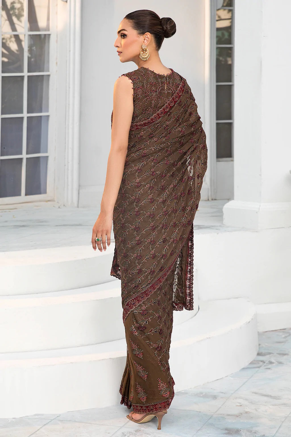 Zarif Brown Saree Collection Net Replica