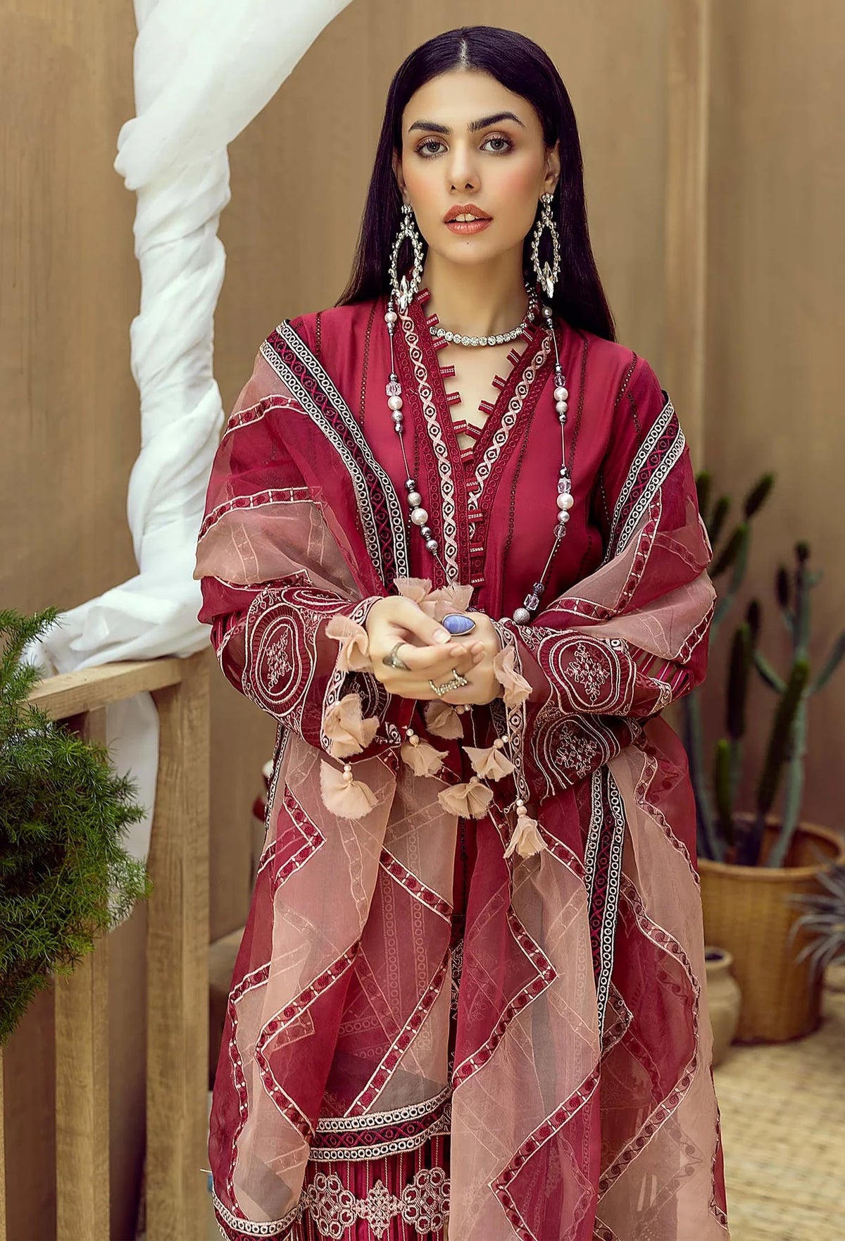 Adan Libas Maroon Luxury Lawn Collection Replica