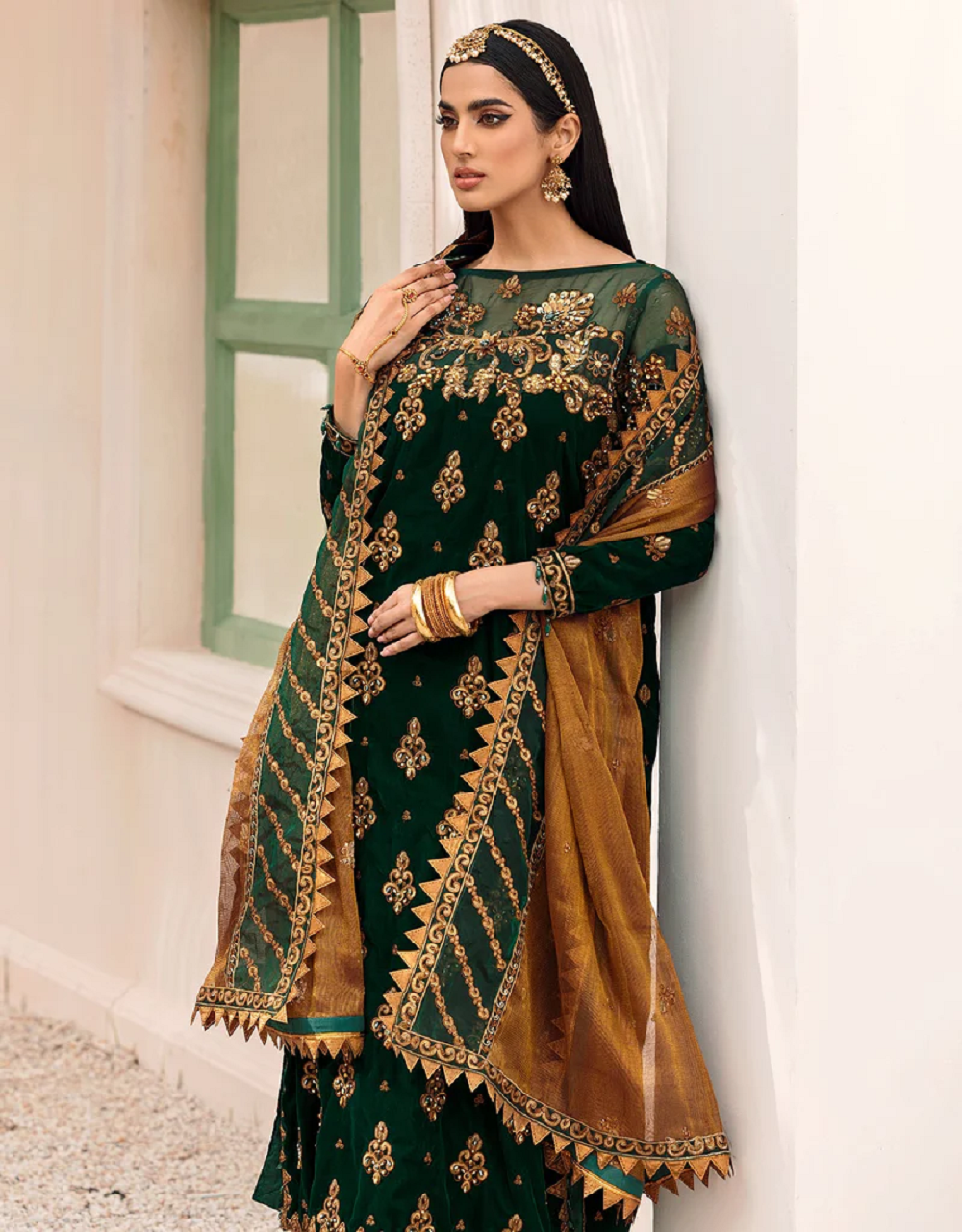 Emaan Adeel Green Formal Collection Velvet Replica