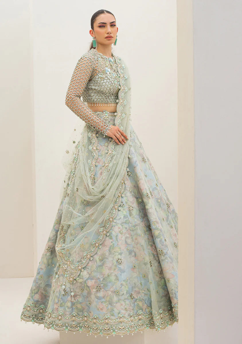 Qalamkar Seagreen Net Lehanga Bridal Collection Replica