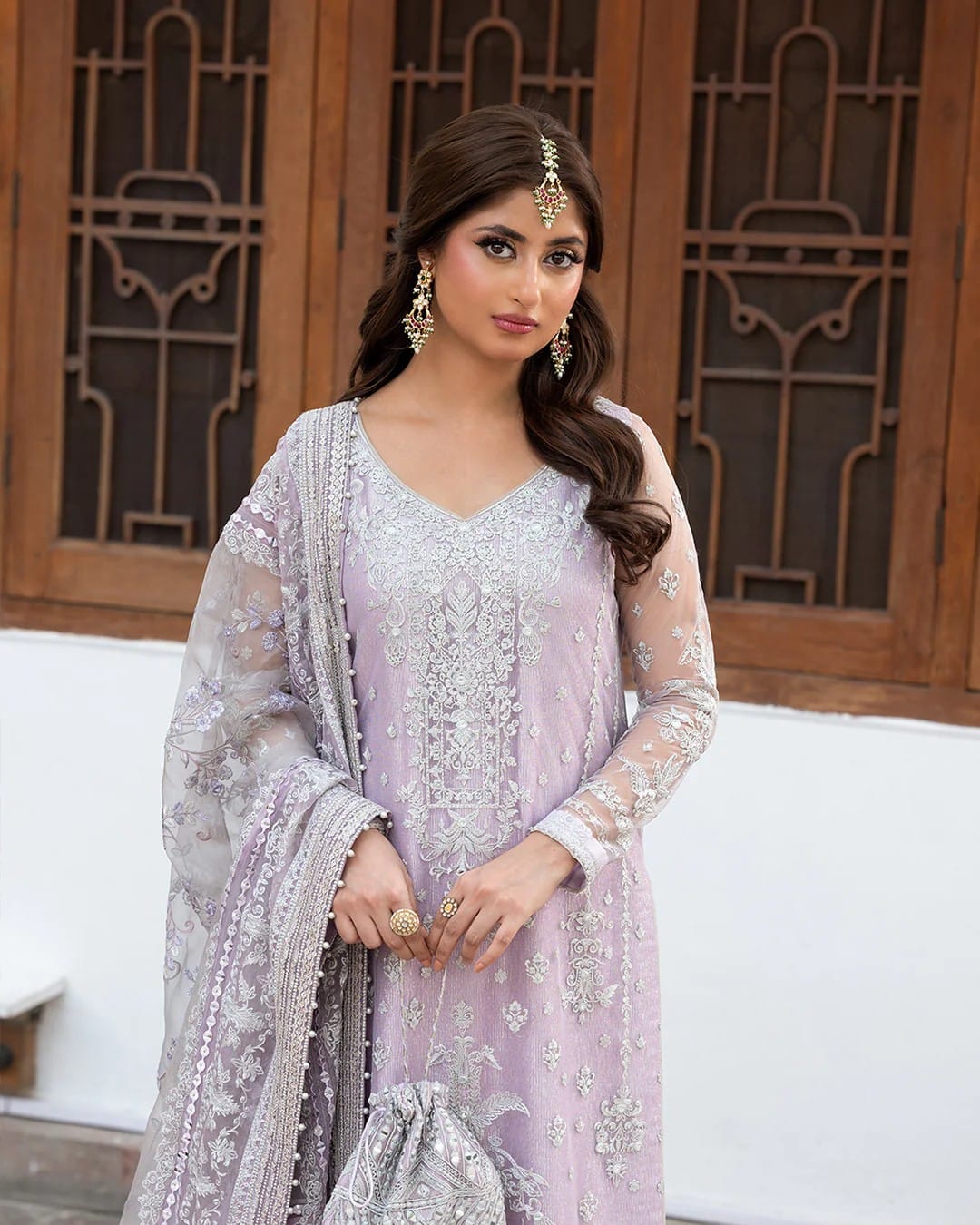 Faiza Saqlain Purple Net Formal Collection Replica