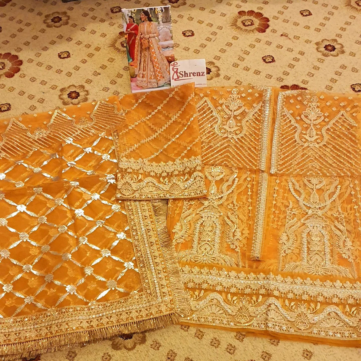 Afrozeh Mustard Collection Net Replica