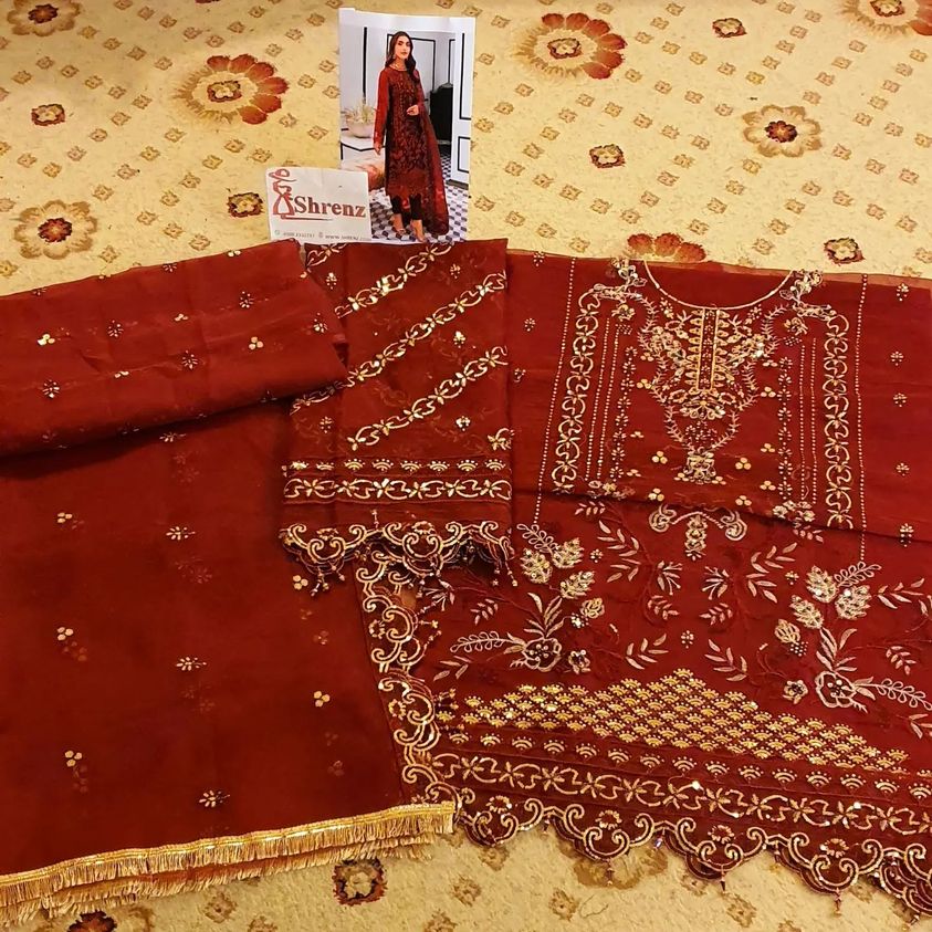 Emaan Adeel Maroon Formal Collection Organza Replica