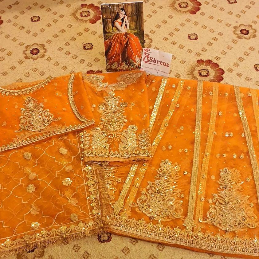 Maha Wajahat Orange Formal Collection Net Replica