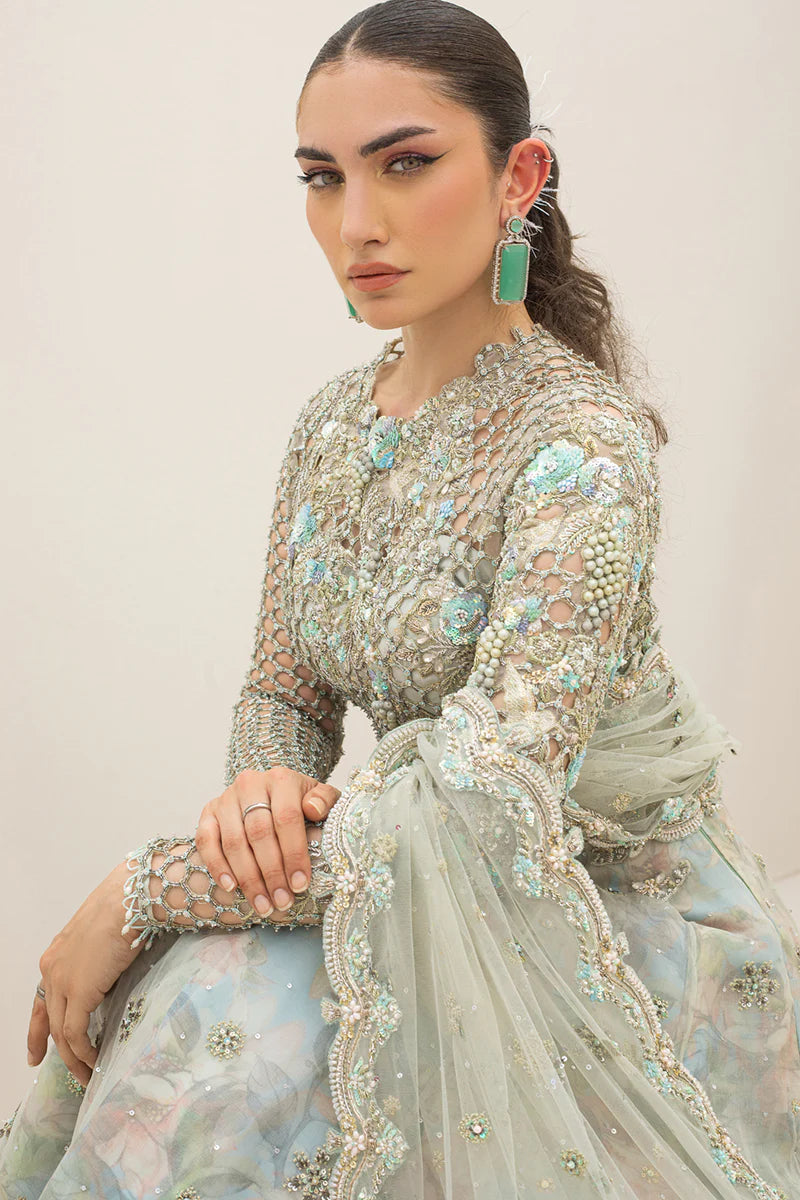 Qalamkar Seagreen Net Lehanga Bridal Collection Replica