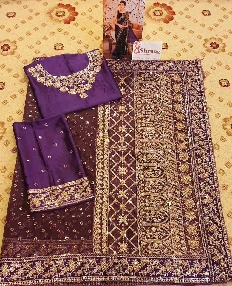 Noor By Saadia Asad Purple Saree Collection Net Replica