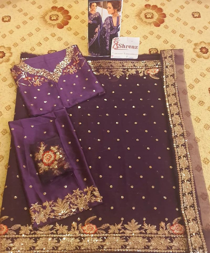 Tina Durrani Purple Saree Collection Chiffon Replica