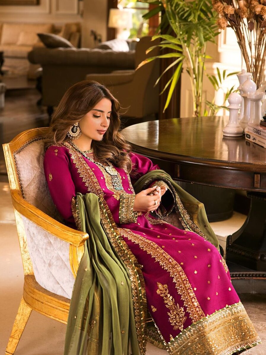 Asim Jofa Shocking Pink Chiffon Formal Collection Replica