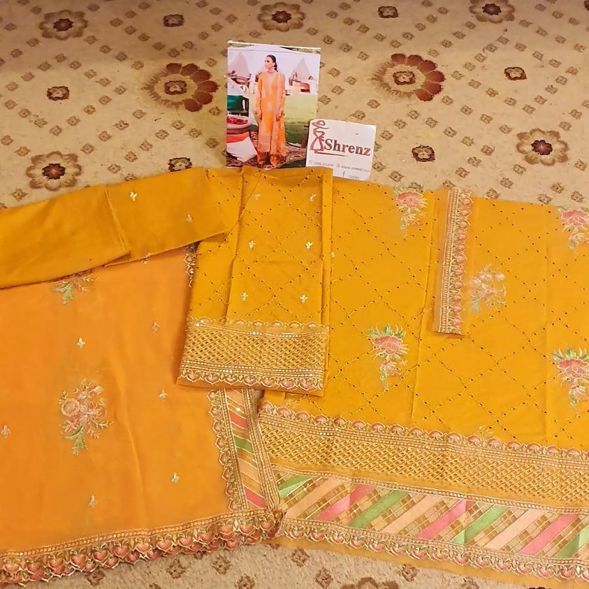 Afrozeh Mustard Luxury Lawn Collection Replica