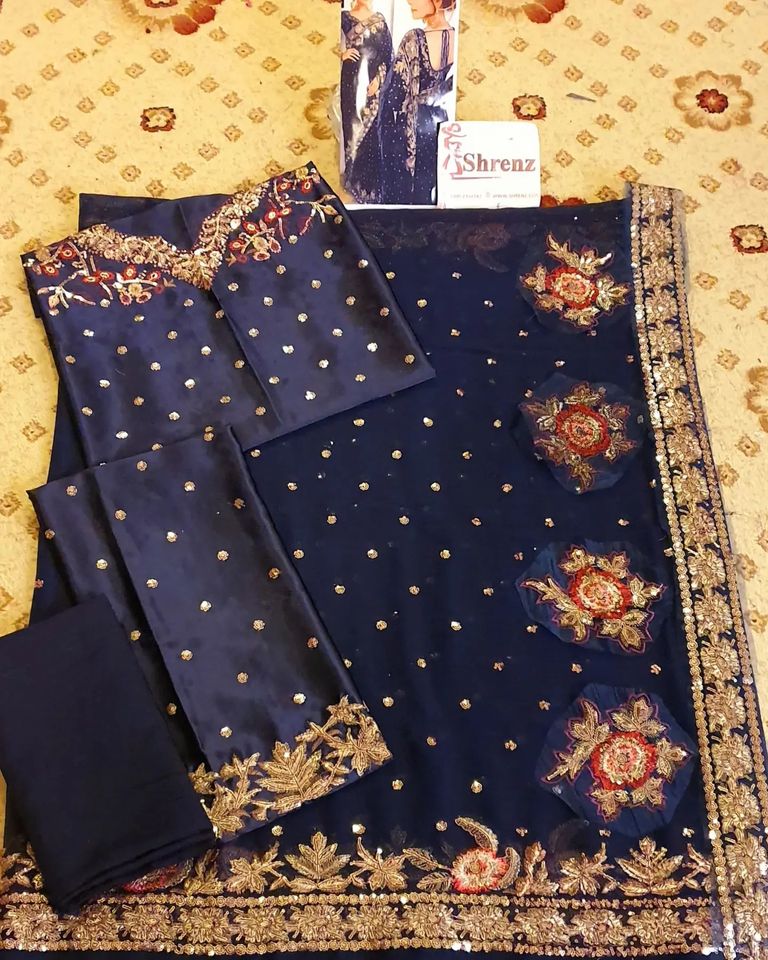 Tina Durrani Blue Saree Collection Chiffon Replica