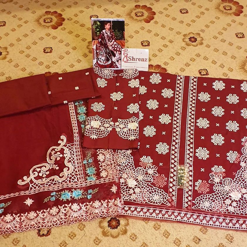 Crimson Maroon Luxury Lawn Collection Replica