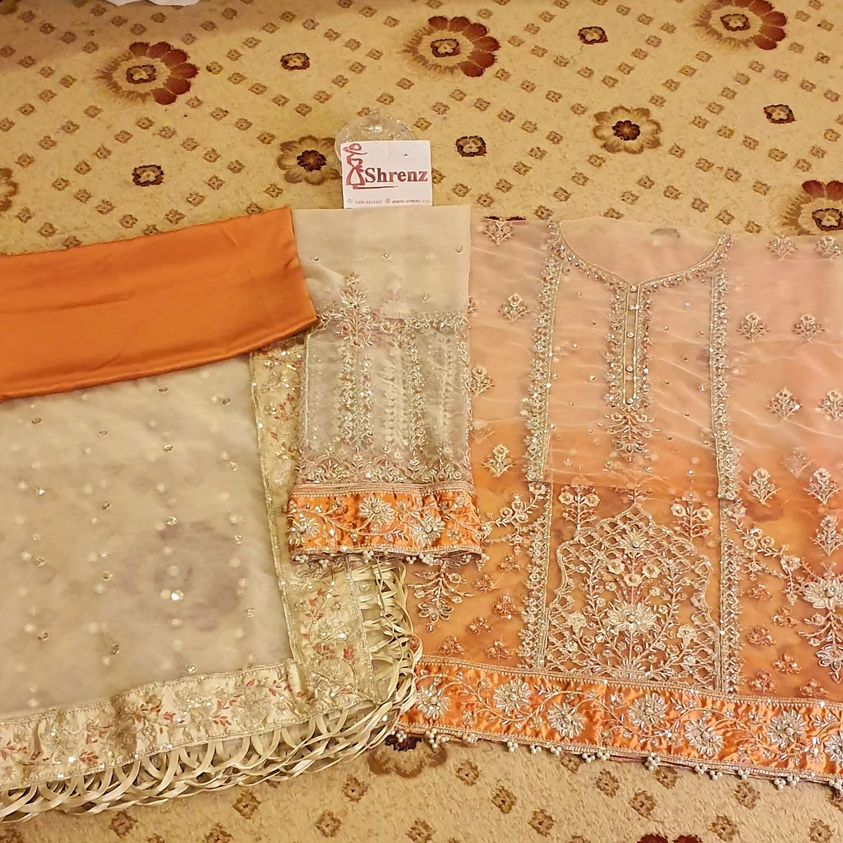 Maria B Orange Tie N Die Exclusive Net Replica