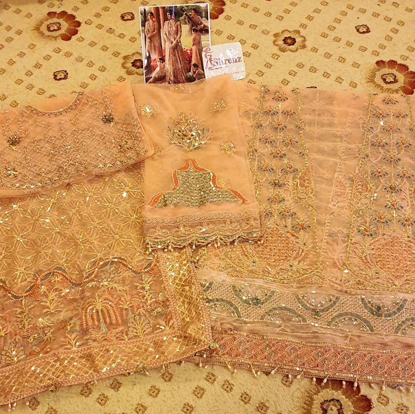 Afrozeh Peach Bridal Collection Net Replica