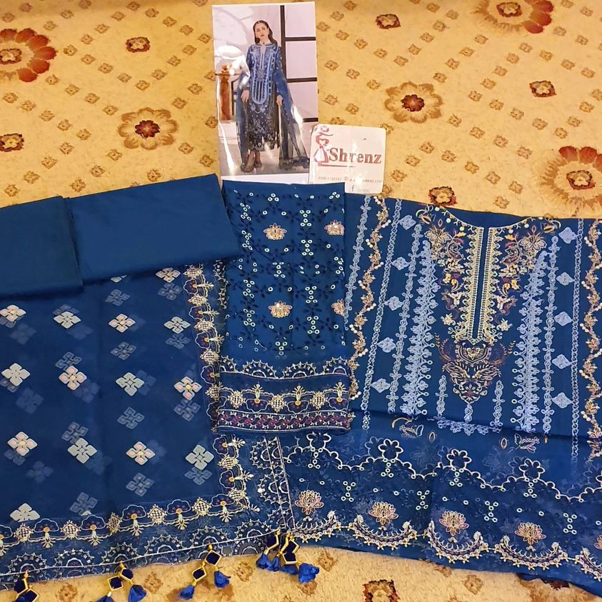 Qalamkar Blue Luxury Lawn Collection Replica