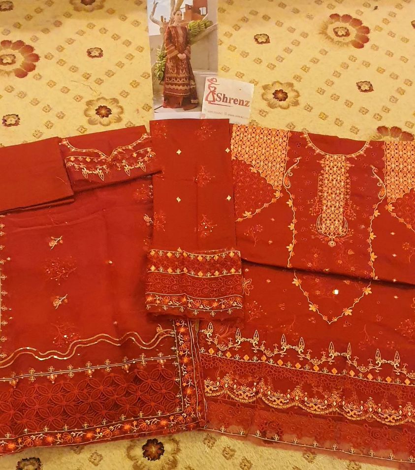 Qalamkar Red Luxury Lawn Collection Replica