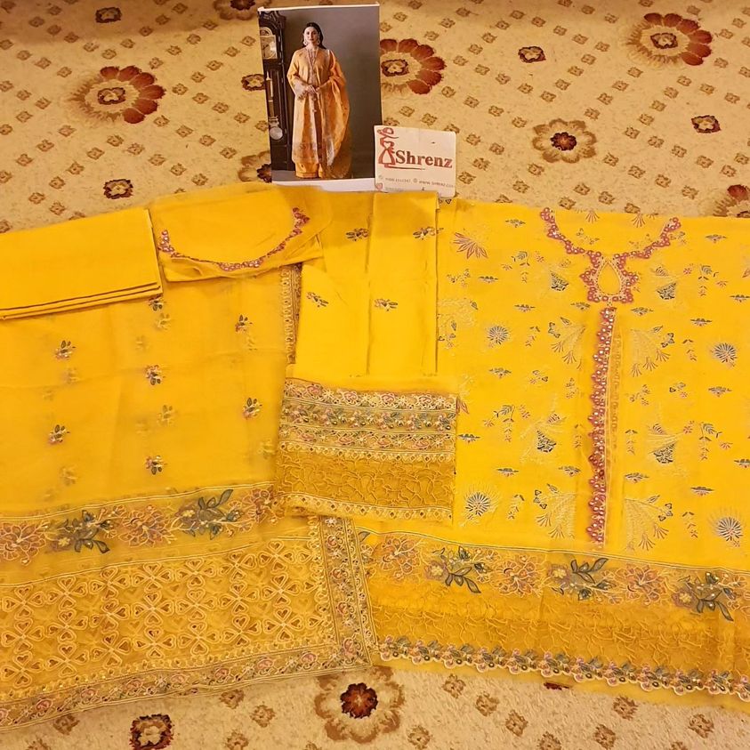 Qalamkar Yellow Luxury Lawn Collection Replica