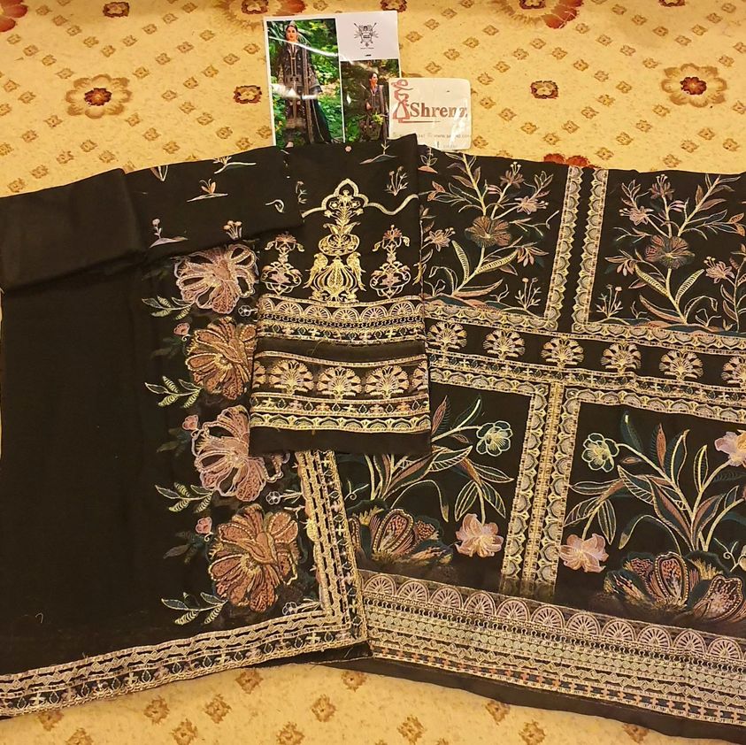 Mohsin Naveed Ranjha Black Luxury Lawn Collection Replica