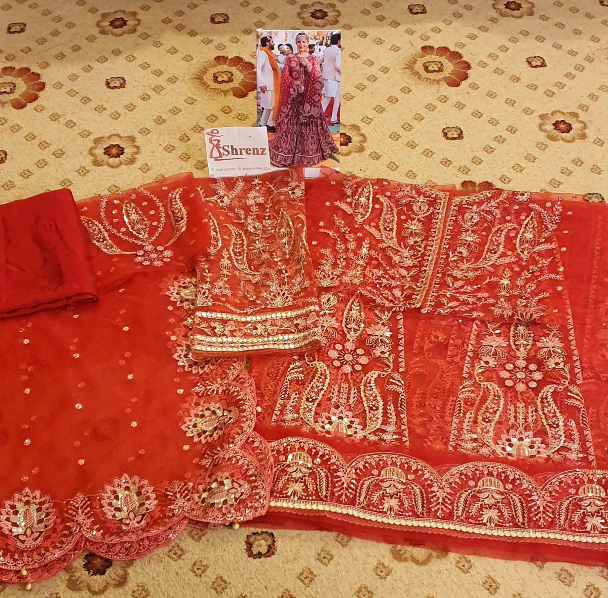 Afrozeh Red Bridal Collection Net Maxi Replica