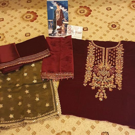 Asim Jofa Maroon Formal Collection Velvet Replica