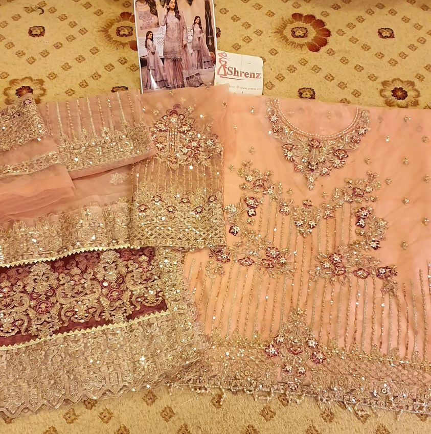 Imrozia Peach Gharara Collection Net Replica