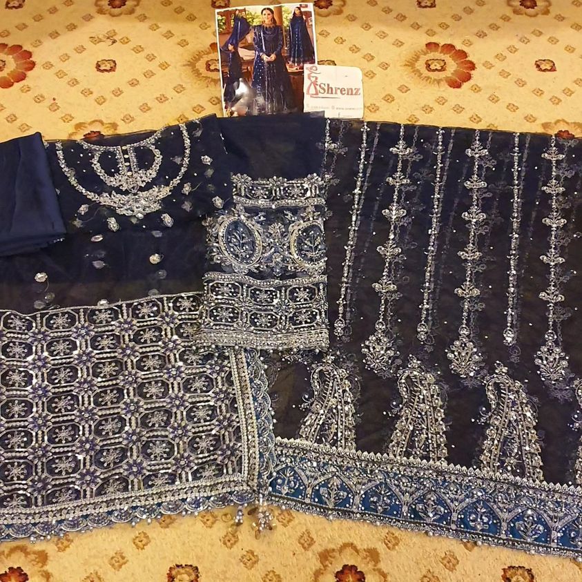 Afrozeh Blue Bridal Collection Net Maxi Replica