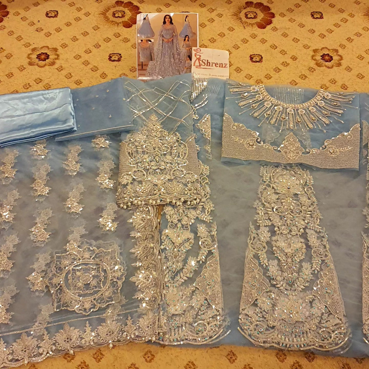 Afrozeh Sky Blue Bridal Collection Net Maxi Replica