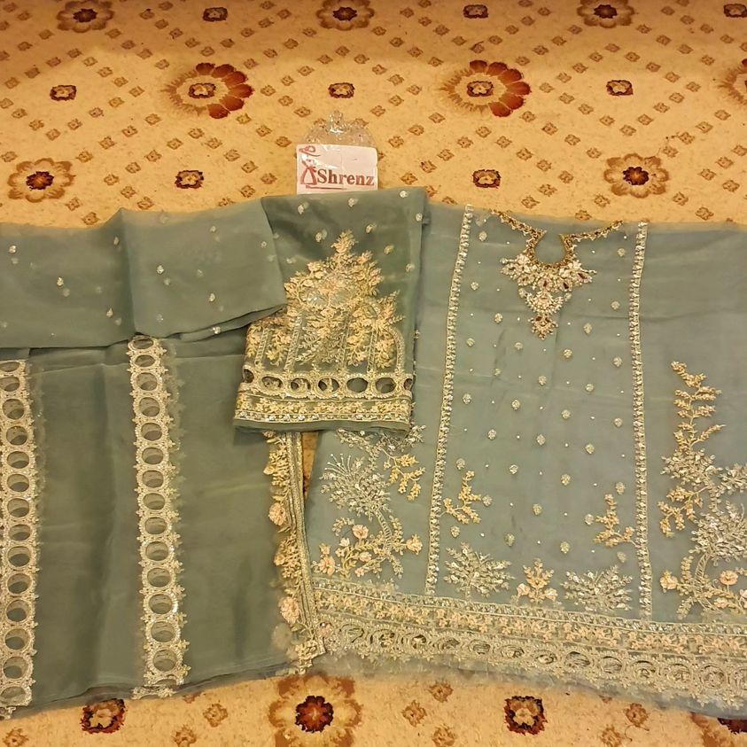 Maria B Sea Green Gharara Organza Replica