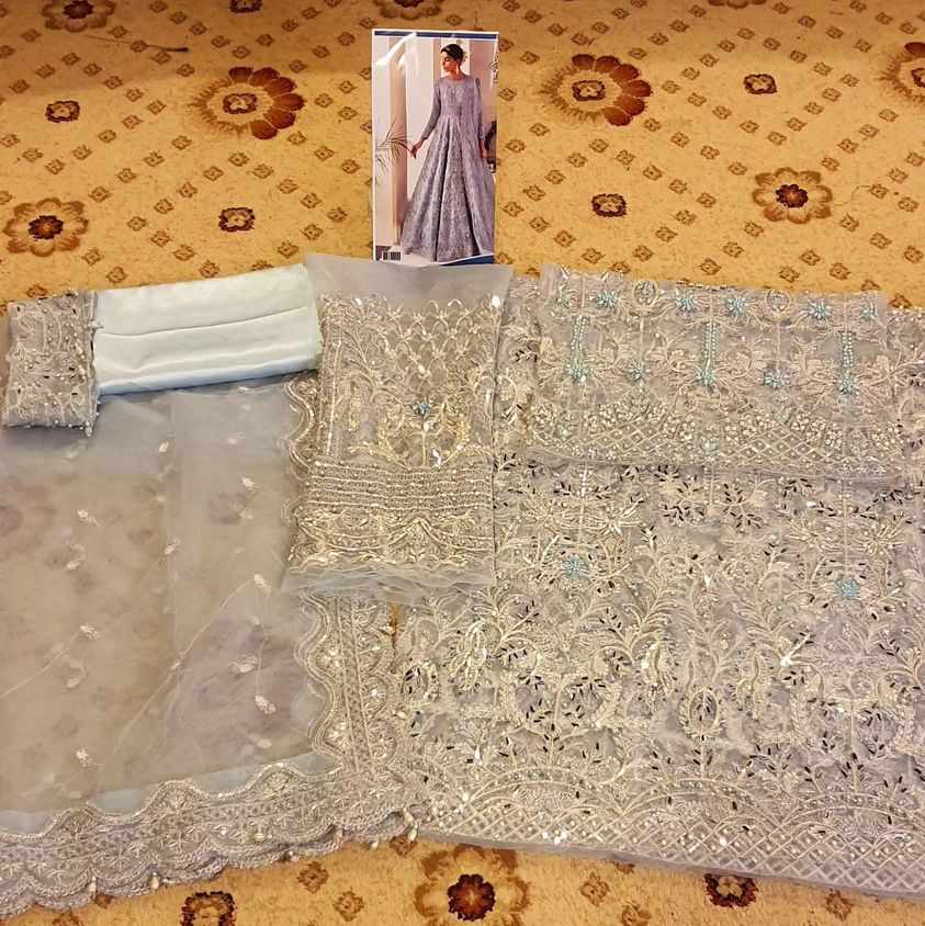 Akbar Aslam Sky Blue Bridal Collection Net Replica