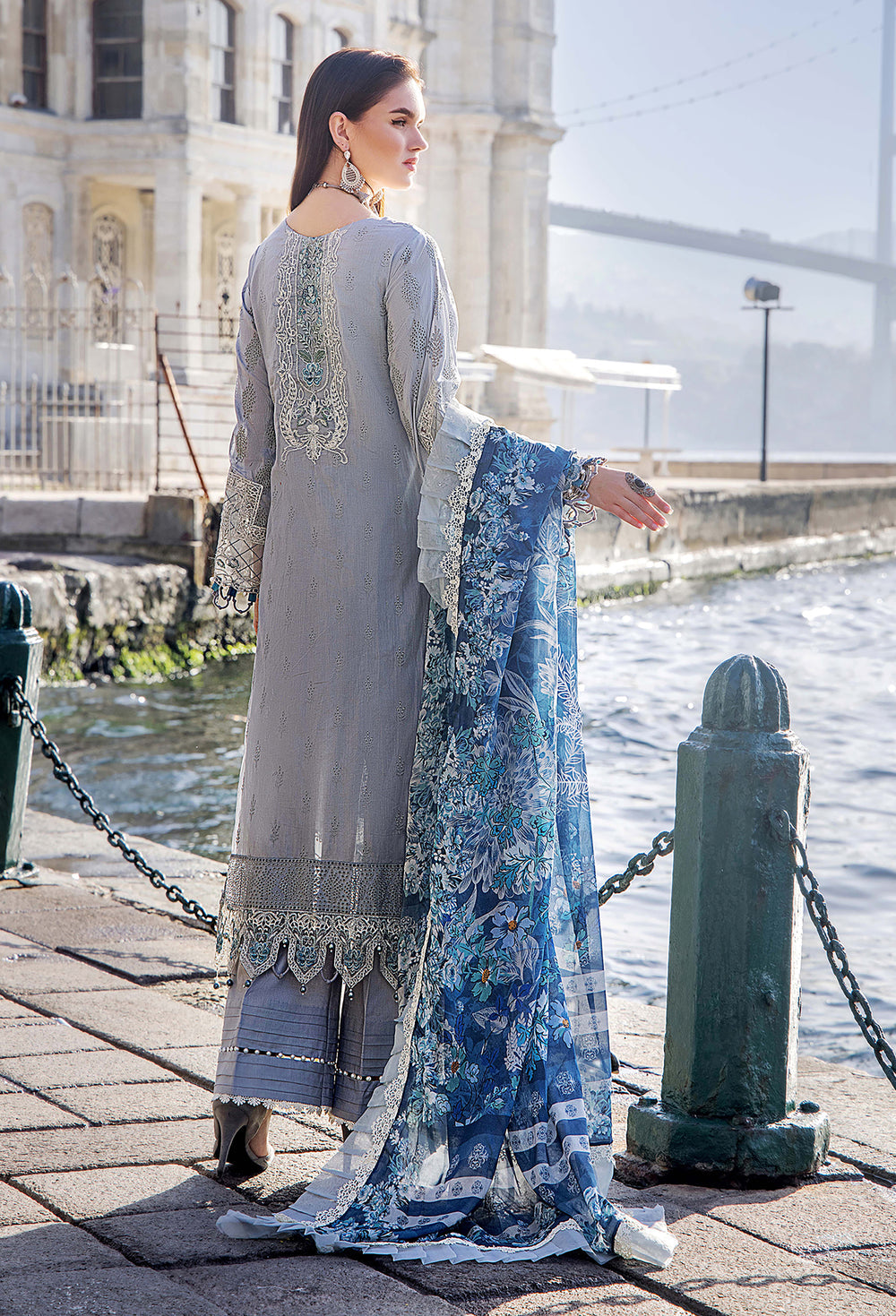 Adan Libas Grey Luxury Lawn Collection Replica