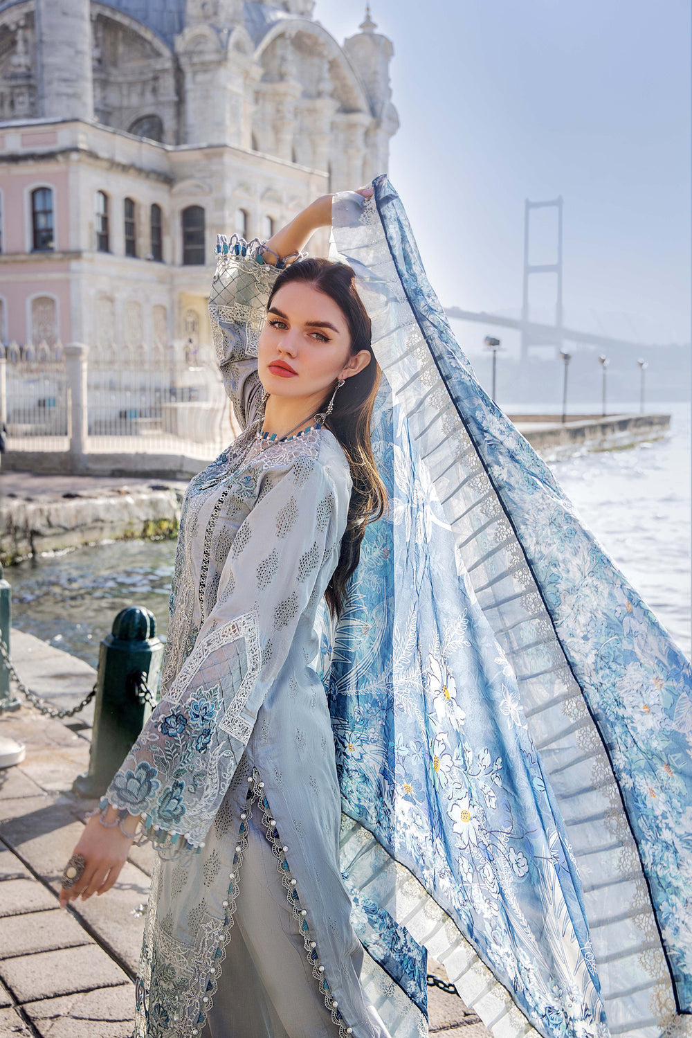 Adan Libas Grey Luxury Lawn Collection Replica