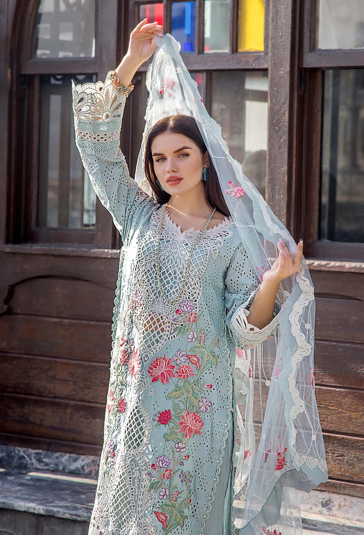 Adan Libas Sky Blue Luxury Lawn Collection Replica