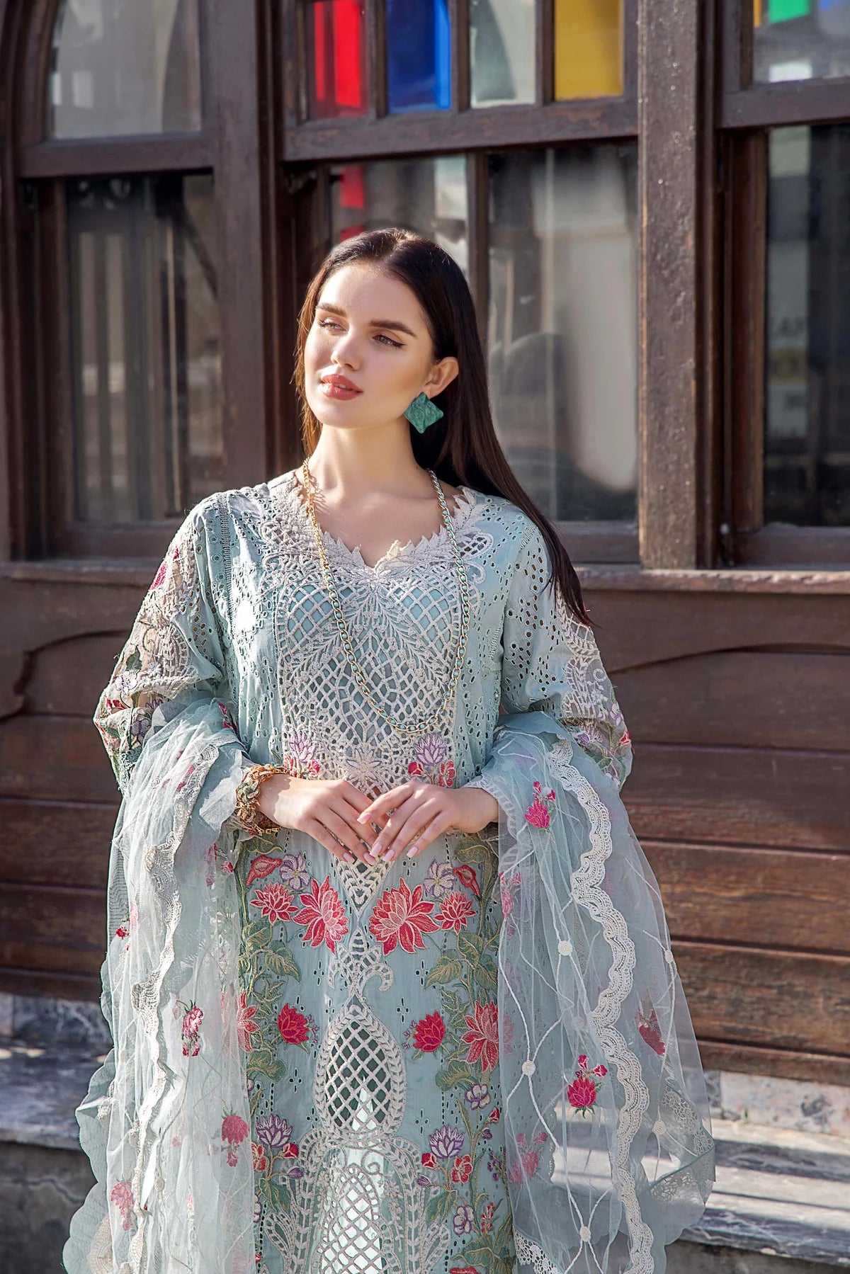 Adan Libas Sky Blue Luxury Lawn Collection Replica