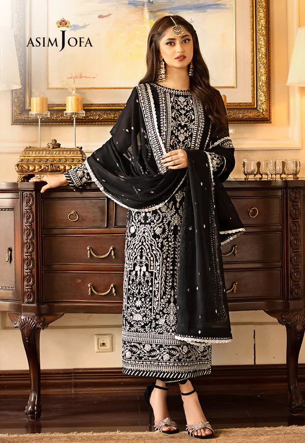 Asim Jofa Black Jhilmil Formal Collection Chiffon Replica