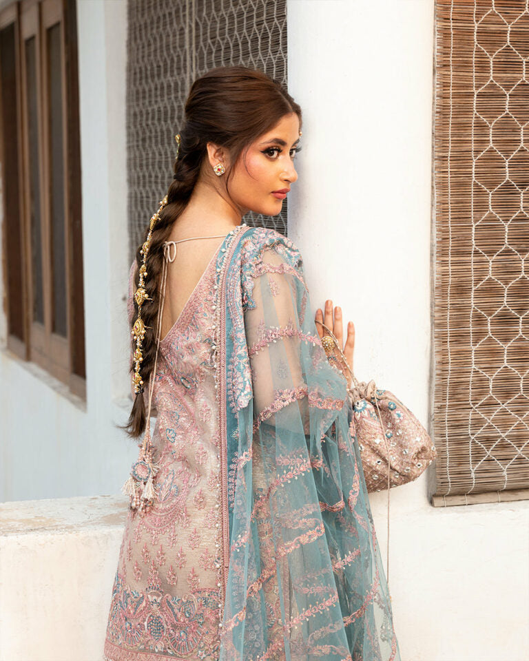 Faiza Saqlain Peach Gharara Net Bridal Collection Replica