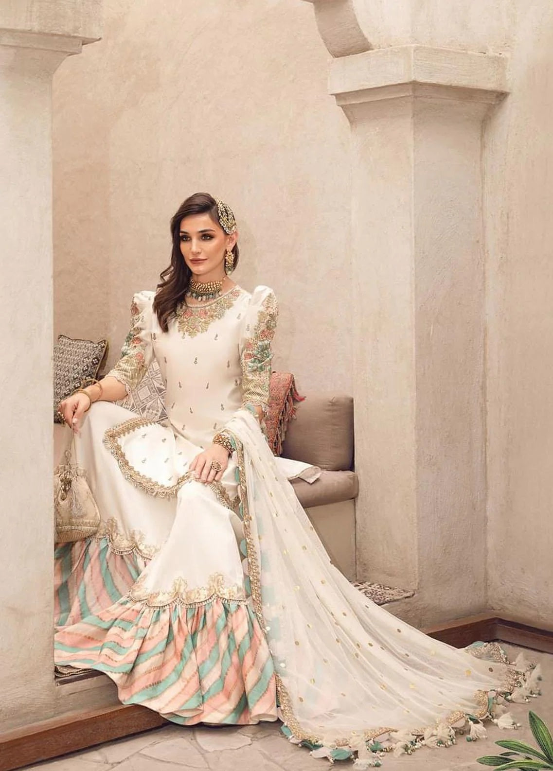 Maria B White Exclusive Silk Lawn Gharara Replica