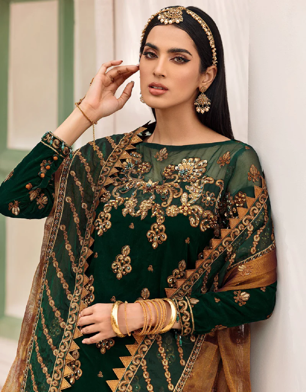 Emaan Adeel Green Formal Collection Velvet Replica