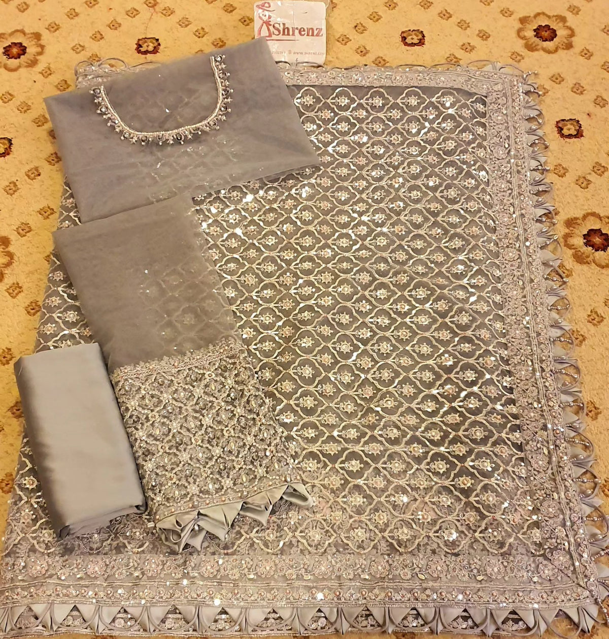 Maria B Grey Net Saree Collection Replica