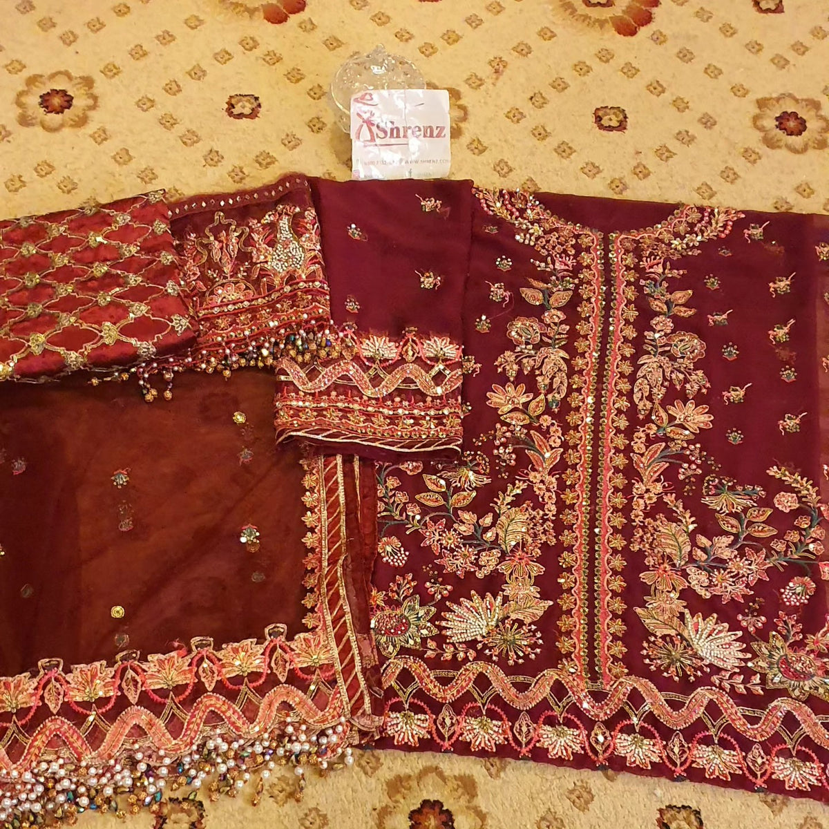 Afrozeh Maroon Exclusive Collection Chiffon Replica