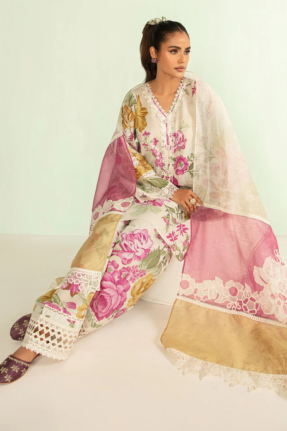 Baroque White Printed Swiss Lawn Collection Replica