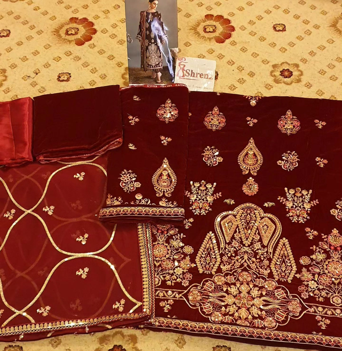 Emaan Adeel Maroon Velvet Collection Replica