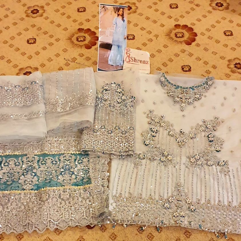 Imrozia Sky Blue Gharara Collection Net Replica