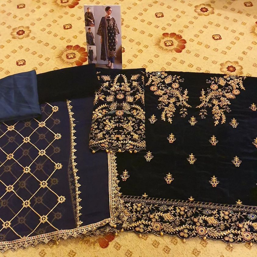 Emaan Adeel Blue Velvet Collection Replica