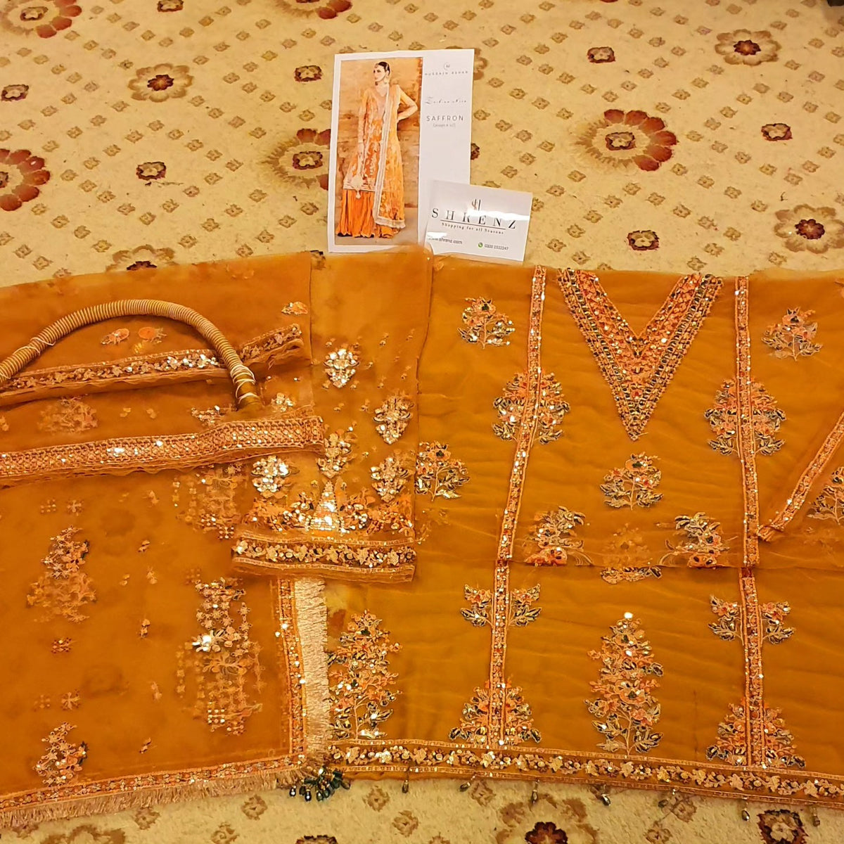 Hussain Rehar Orange Bridal Collection Net Replica